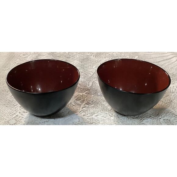 Set of 2 Gibson Designs Soho Lounge Round Black Burgundy Soup Cereal Bowls - Picture 3 of 10